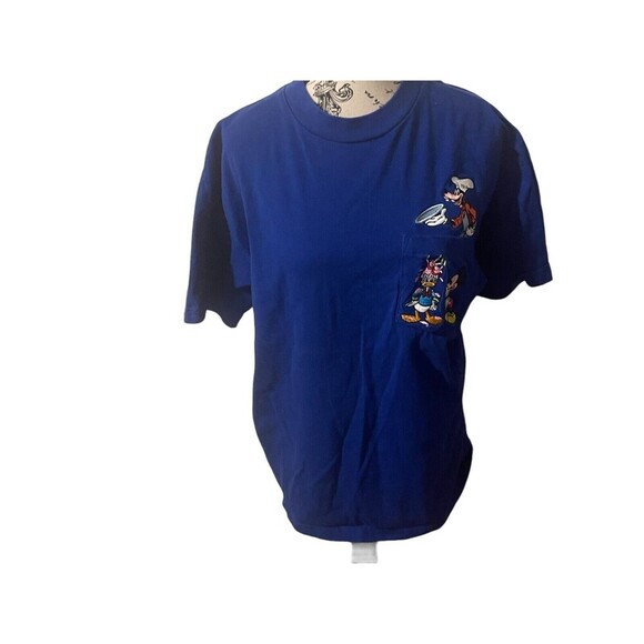 Vintage Disney Store Chef Goofy  Donald Mickey T Shirt Blue Embroidered Large - Picture 1 of 13